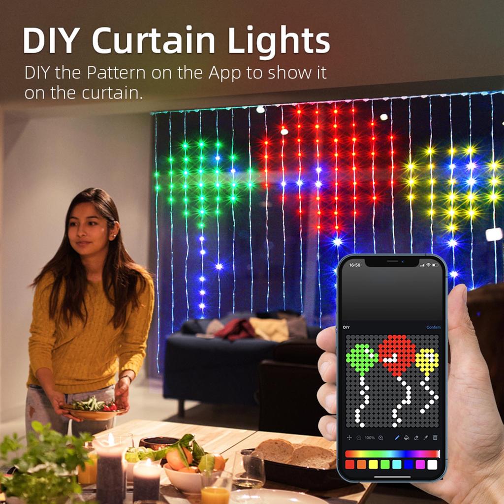 Умные RGB светодиодные гирлянды-шторы DIY Управление через приложение 400 светодиодов Синхронизация с музыкой Водонепроницаемые IP68 Декор для вечеринки, Рождества, дома, улицы, помещения