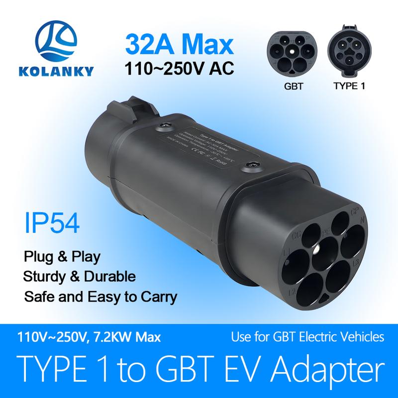 Адаптер для зарядного устройства Kolanky Type 1 SAE J1772 на GBT 32A 7.2KW для электромобилей и гибридных автомобилей