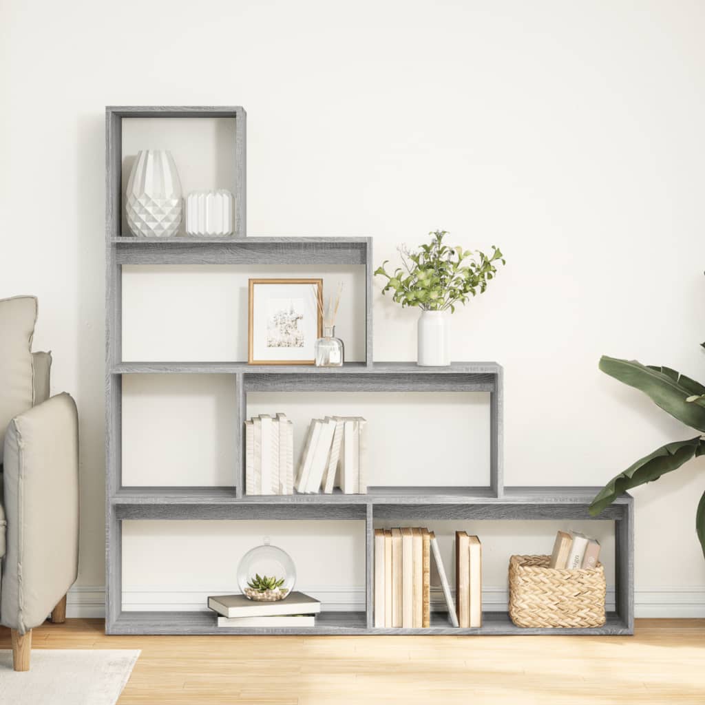 Room Divider Bookshelf 4 Tier Grey Sonoma 143.5 x 29 x 143.5 cm