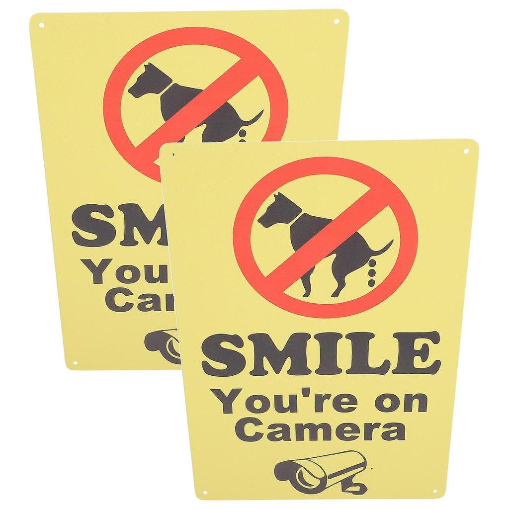 2Pcs Smile Your On Camera Sign Outdoor Dog Sign Dog Walking Warning Sign Park Warm Tip Sign