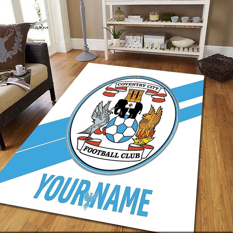 Custom Name Coventry City Flannel Pattern Square Carpet,Area Rug,Carpet Rug for Living Room Bedroom Sofa Playroom Decor,Non-slip Floor Mat