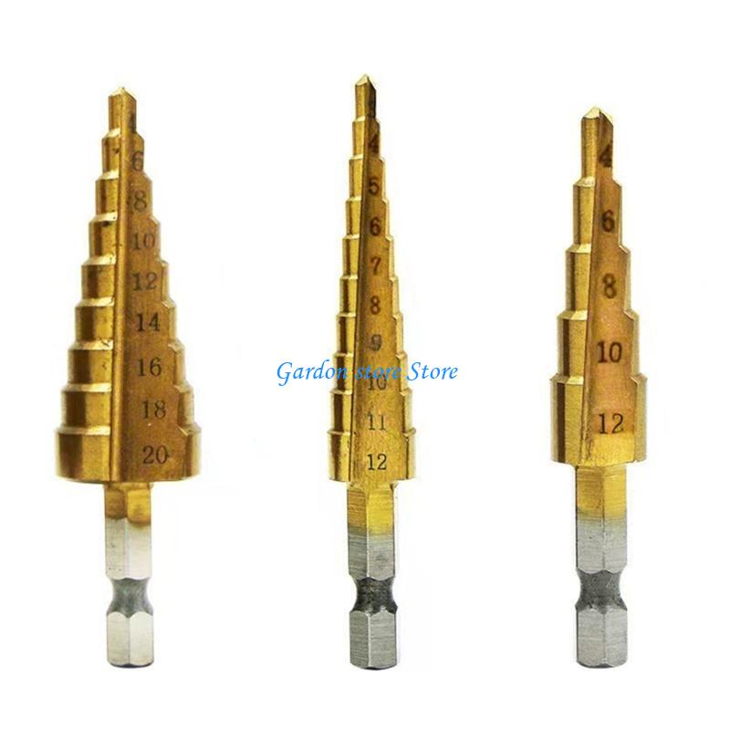 B0KB Straight Fluted Pagoda Step Drill Hexagonal Shank Reamer Bit Titaniums Coated