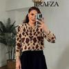 Womens Round Neck Animal Print Faux Fur Knit Coat Streetwear