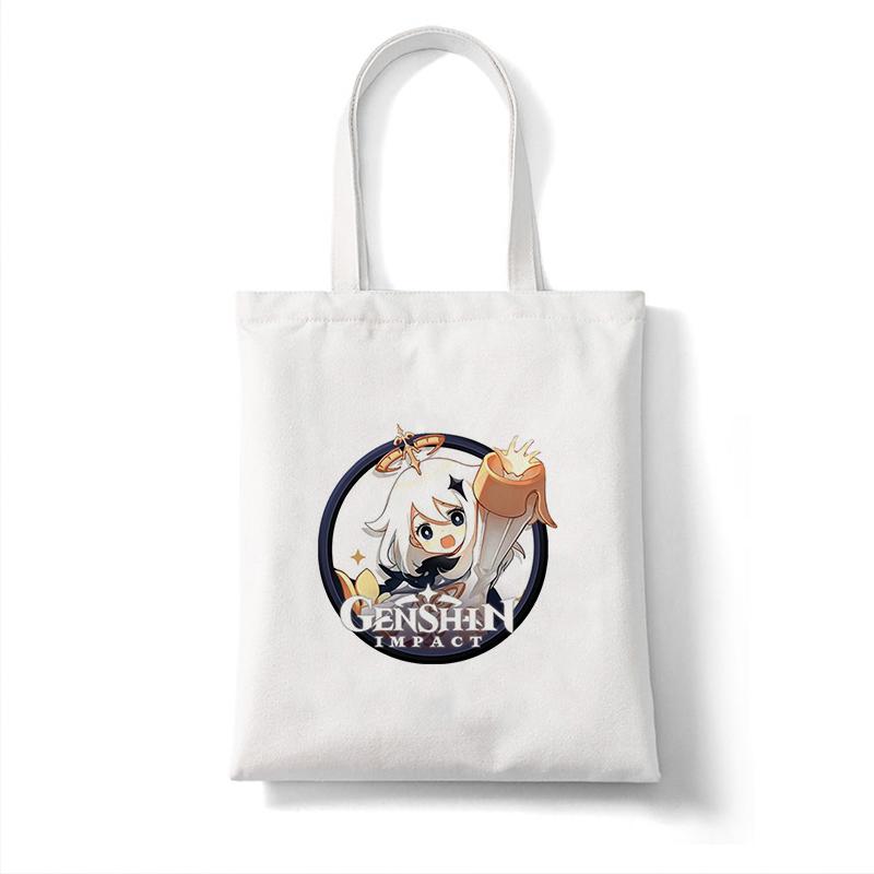 Холщовая сумка-шоппер Genshin Game Kawaii Аниме Сумки для покупок Сумки Сумка на плечо Повседневная сумка Женская эко-сумка большой емкости