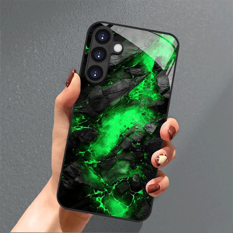 Гальванизированный стеклянный чехол для телефона, подходящий для Samsung Galaxy S26 S25 S24 S23 S22 S20 S11 S10 FE Ultra Plus, противоударный, с зеленым узором