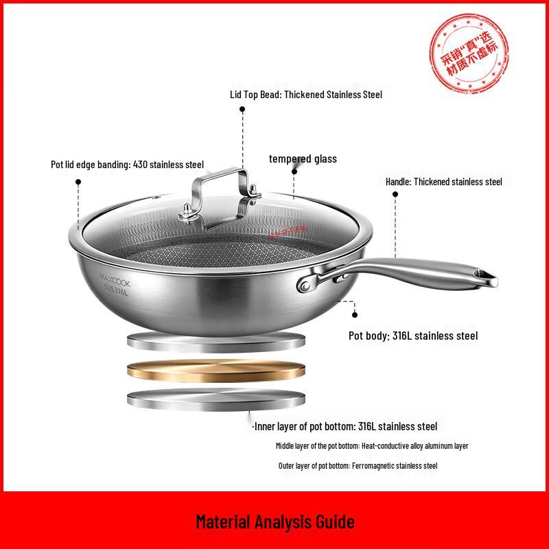 MAXCOOK 316L Stainless Steel Non-stick Wok