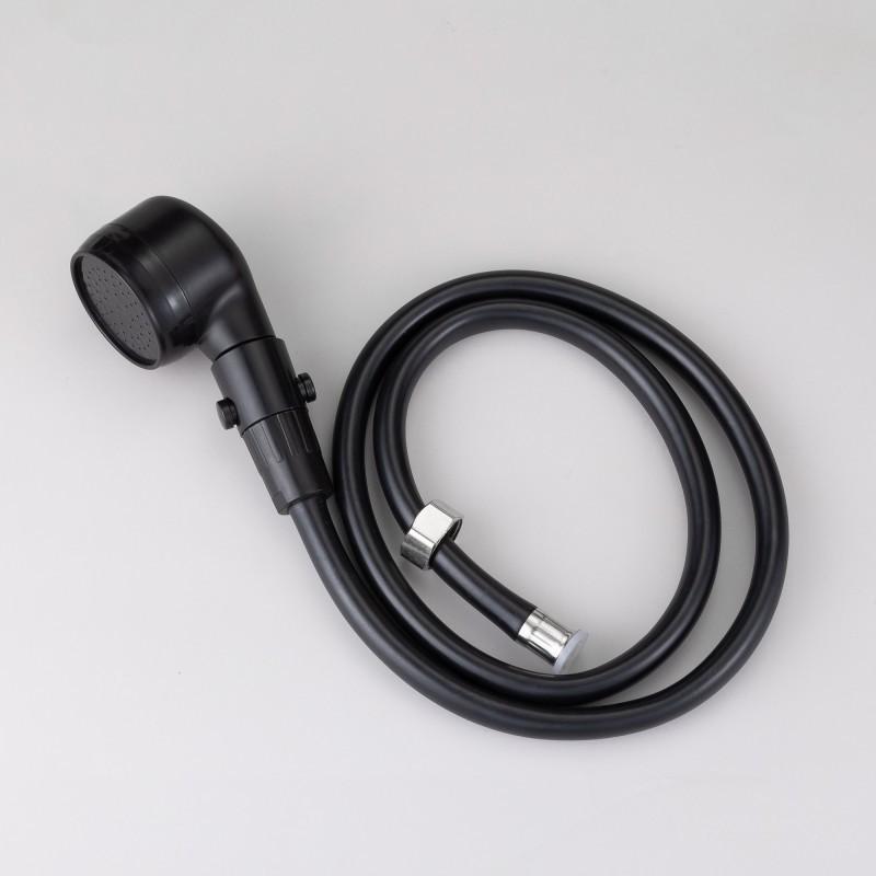 Black Handheld Shower Set With One-Tap Stop Valve Modern Round Spray Head Bathroom Bath