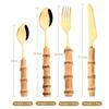 4 шт., набор столовых приборов с бамбуковой ручкой, набор посуды из нержавеющей стали, нож для стейка, вилка, кофейная чайная ложка, столовые приборы, кухонный набор посуды