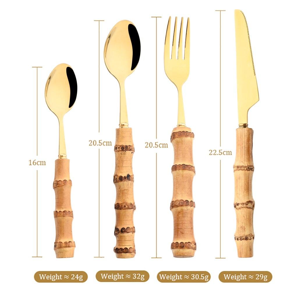 4 шт., набор столовых приборов с бамбуковой ручкой, набор посуды из нержавеющей стали, нож для стейка, вилка, кофейная чайная ложка, столовые приборы, кухонный набор посуды