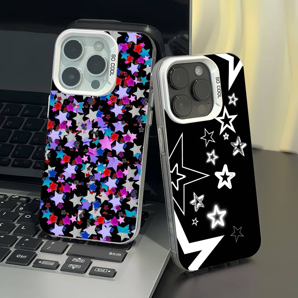 Чехол со звездами для iPhone 17 17Air 16 15 14 13 12 11 Pro Max Plus Цветной Серебристый