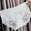Ladies Spring Summer Sexy After Hollowed-out Ice Silk Gauze Lace Mid-waist Panties