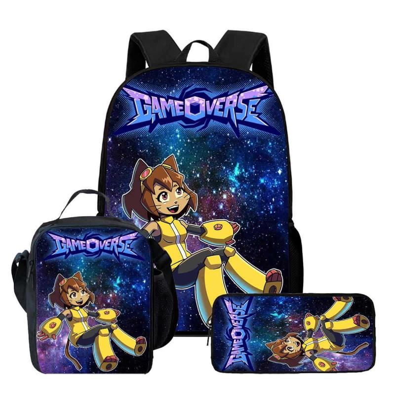 Kids School Backpack Set With Lunch Bag Pencil Case - Cartoon Print Lightweight Ergonomic Design Grades 1-2