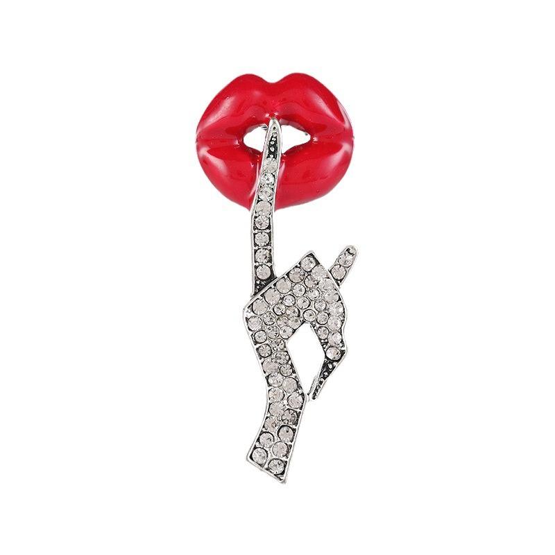 Feel Dripping Oil Red Lip Brooch Ins Design Sense Creative Personality Simple Diamond-Encrusted Sweater Corsage Accessories