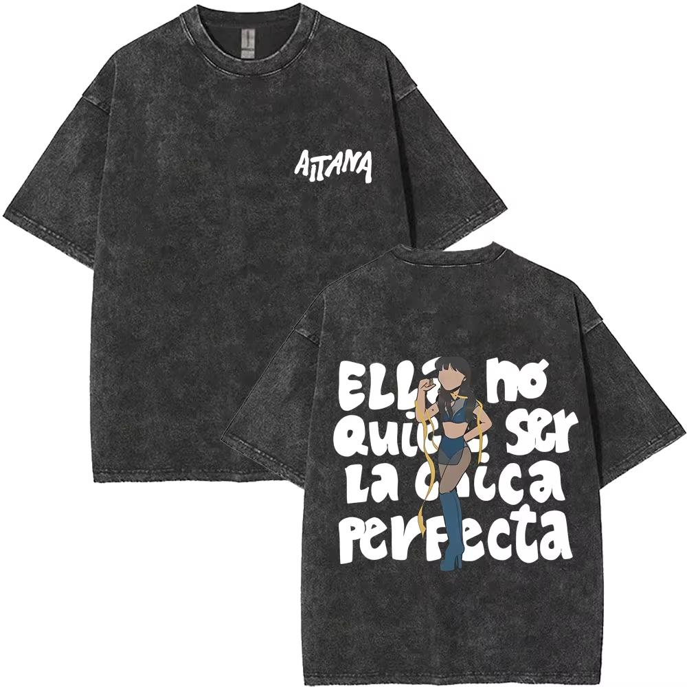 I Love Aitana CUARTO AZUL Washed Vintage Tshirt Men Women Fashion Pop Music TShirts Unisex Casual Oversized Short Sleeve Tshirt
