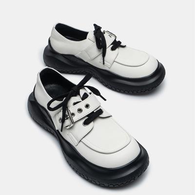 Новый стиль, повседневные маленькие кожаные туфли с большой головкой и толстой подошвой, женские универсальные модные женские туфли из натуральной кожи на шнуровке с толстой подошвой