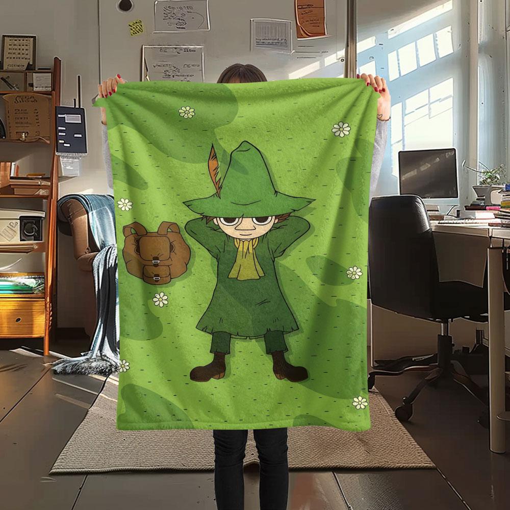 Snufkin Printed Flannel Blanket, soft throw for bedroom sofa, washable, fan merchandise, great gift.