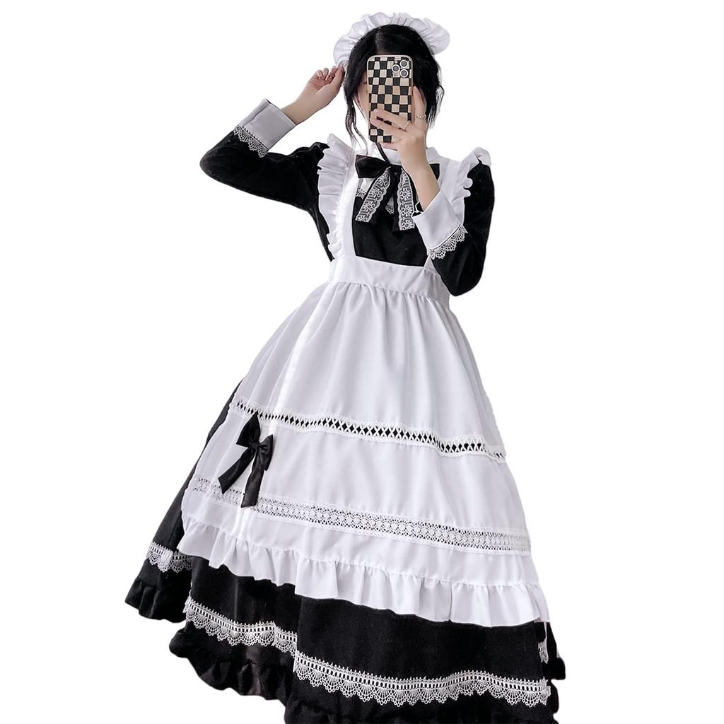 Maid British Maid Short Long Maid Maid Coffee Large Size Long Lace [NOKIJP] Clothes, Cosplay, Style, Lace, Ribbon, Costume, Long, Sleeve, Sleeve,