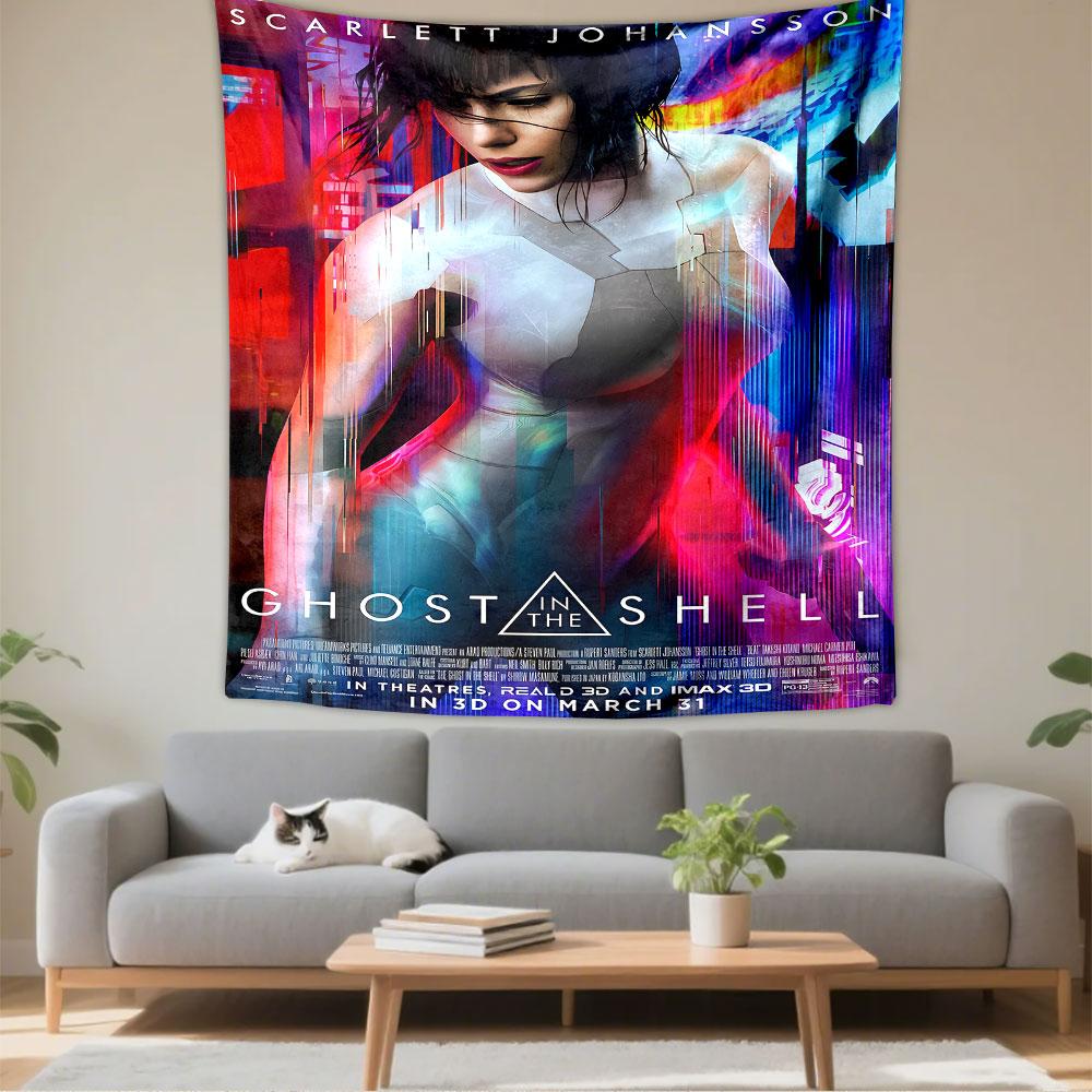 Ghost in the Shell Tapestry Wall Hanging, Scarlett Johansson Movie Poster, Sci-Fi Wall Decor for Bedroom Living Room Dorm