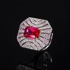 Fashion Luxury Rose Ruby Ring Blue Open Ring Red Corundum Pink Zircon Rectangle Women'S
