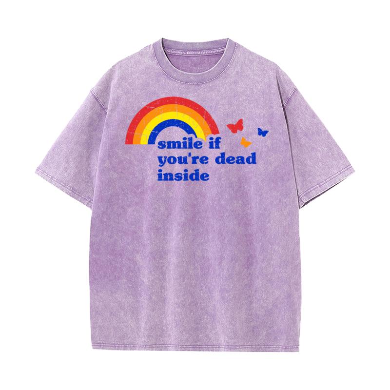 Pure Cotton Unisexs Short Sleeve Smile if Dead Washed T Shirt Casual Tops Tees Graphic Cool Crew Neck Washed Tees