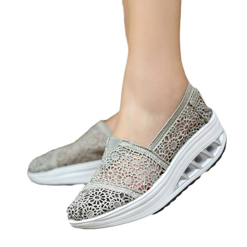 Фабричные туфли женские новые летние, полые парусиновые туфли на шнуровке, женские дышащие туфли на танкетке из ткани