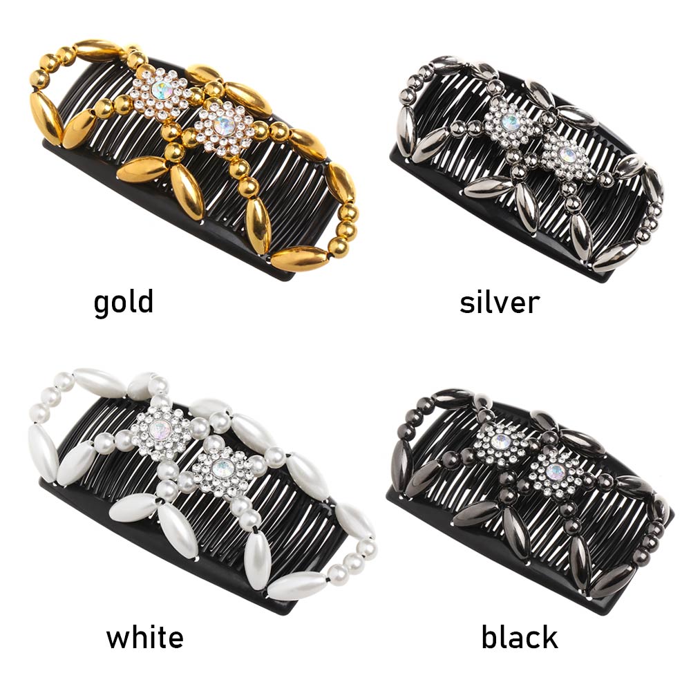 Bun Maker Flower Crystal Stretch Double Comb Magic Hair Comb Elastic Hairpin Beaded Hair Clip