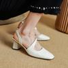 New Summer Women Sandals Genuine Leather Shoes for Women Square Toe Chunky Heel Shoes Simple Cover Toe Slingback Buckle Sandals