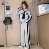 Girls' Autumn Leisure Suits: Striped Sports Pants & Stylish Sweatshirts, Two-Piece Set for Older Kids – Perfect for Spring & Fall.