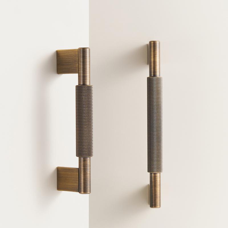 Solid Brass Knurling Antique Brass Cross Pattern Cabinet Knob Cupboards T-bar Furniture Refrigerator Door Kitchen Pull