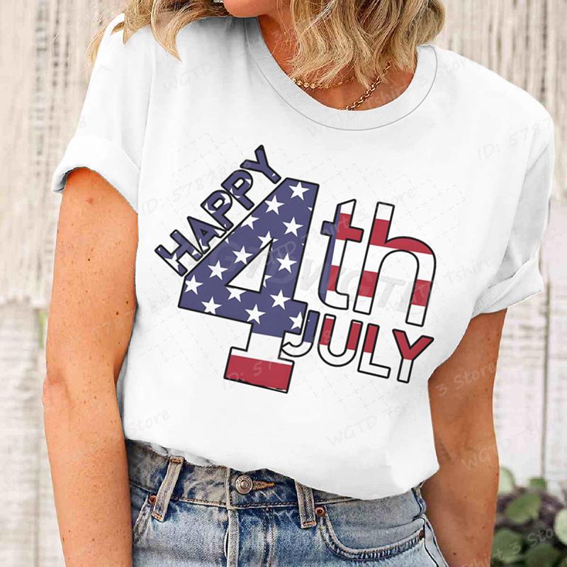 Happy 4th Of July Tshirts Independence Day T Shirts Summer Tshirt Casual Short Sleeve Tees Round Neck Tops Womens Clothing