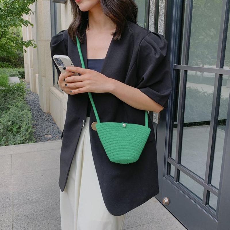 Повседневная хлопковая тканая женская сумка, маленькая плетеная летняя пляжная сумка Shell, женская дорожная сумка через плечо