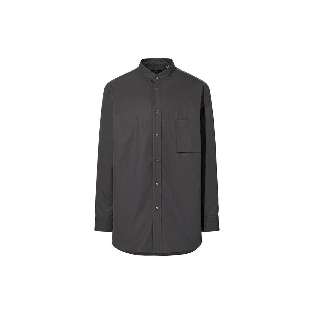 Uniqlo × Серия коллабораций JIL SANDER Однотонная свободная рубашка с воротником-стойкой и длинным рукавом Мужские рубашки Темно-серый 446430-08