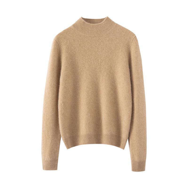 Women's Cashmere Sweater, Soft & Sticky, Half-High Collar, Solid Color, Seven-Gauge Knit, Thick Base Layer, Slimming Versatile Top.