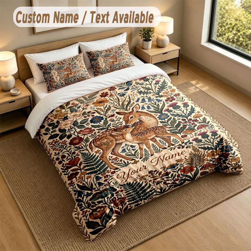 Deer Theme Personalized 3Pcs Bedding Set Custom Text & Name 1 Sheet 2 Pillowcases Household Bedding 1pc
