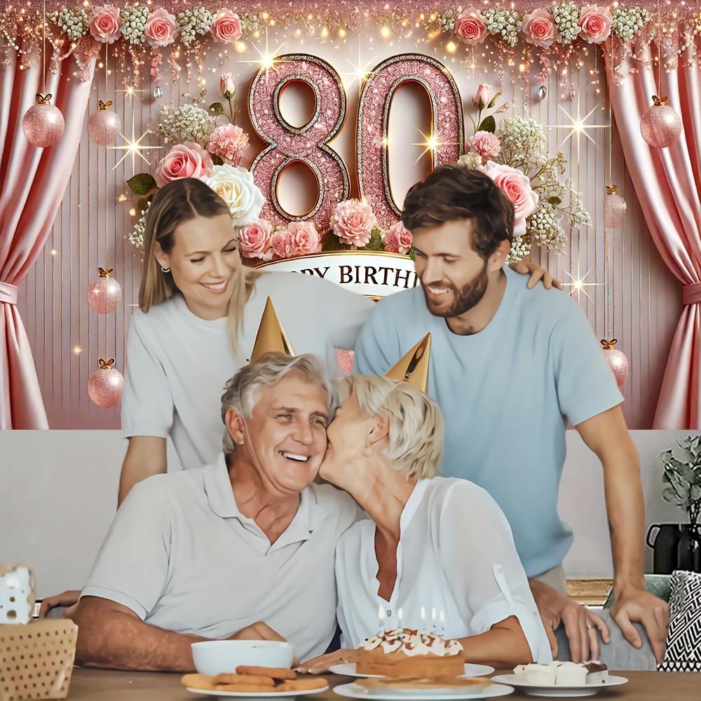 Элегантный баннер на 80-летие - полиэфирное волокно, цифровой дизайн в розовом золоте и с бриллиантами, украшение для вечеринки по случаю дня рождения
