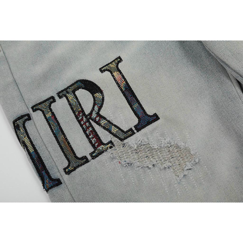 M48 Amiri Men's and Women's American Style Trendy Jeans with Fabric Patches, Holes, Embroidery, Casual and Fashionable High Street Pants