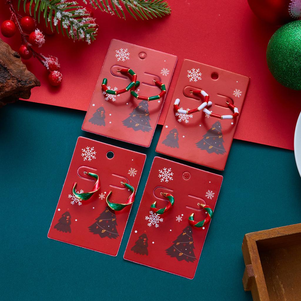 Fashion Christmas Red Green Enamel Twist Hoop Earrings for Women Trendy C Shaped Candy Color Circle Earring Xmas Party Jewelry