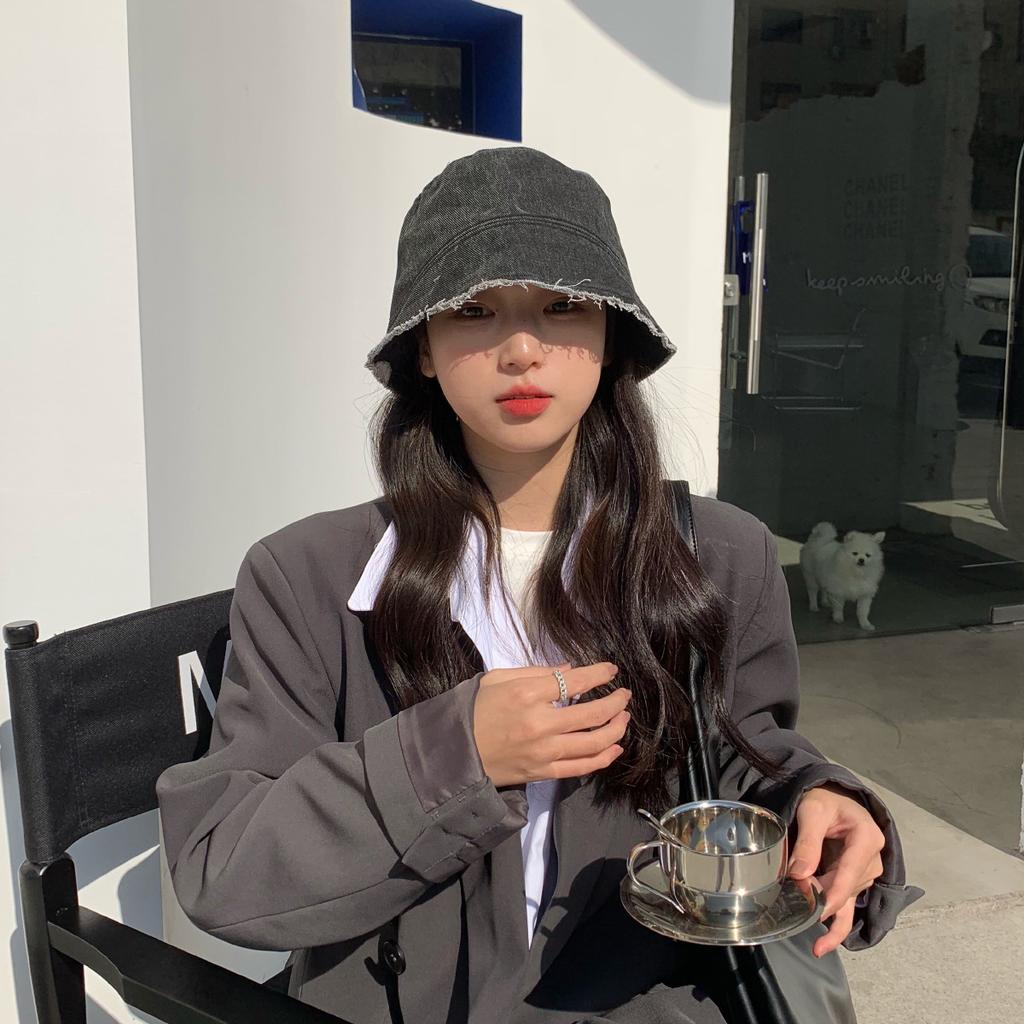 Женская весенне-летняя панама из выбеленного потертого денима в корейском стиле