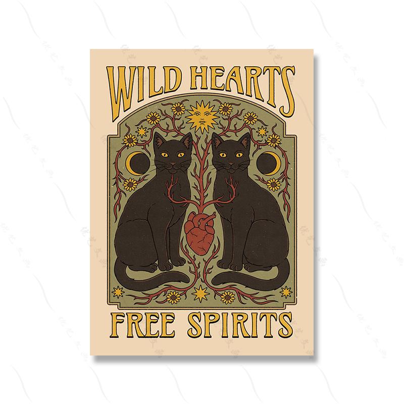Witch Fortune Sun Moon Stardust Retro Animal Luck Cat Canvas Painting Room Home Decor Tribe Poster Print Vintage Card No Frame