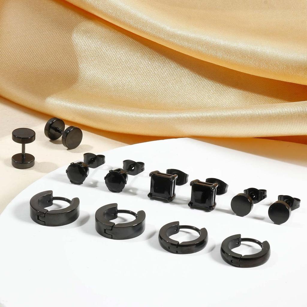 Bobisty 6 Pairs Hypoallergenic Stainless Steel Earrings for Men Women WaterProof Stud Hoop Earrings Set For Multiple Piercings3