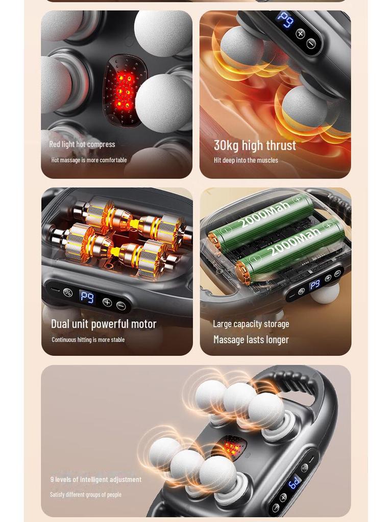 Премиальный беспроводной массажный пистолет с шестью головками для расслабления мышц и высокочастотной вибрации