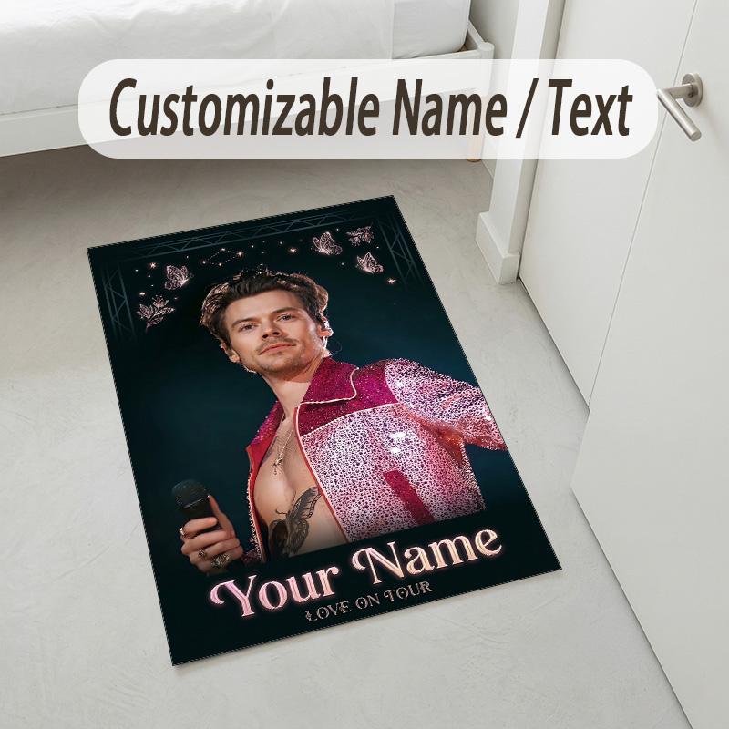 Personalized Crystal Velvet Carpet,Harry Styles Custom Printed Name, Plush Area Rug For Home Indoor Decor