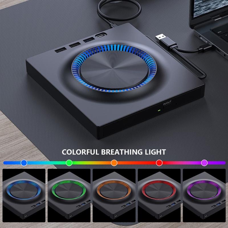 Портативный внешний DVD-привод/записывающее устройство с подключением USB 3.0 и Type-C, скорость 5 Гбит/с, совместимый с ноутбуком, ПК, компьютером