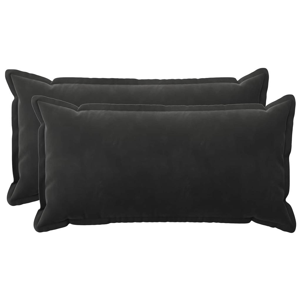 Cushion Cover 2 pcs HOUTEN Black 40 x 80 cm Velvet