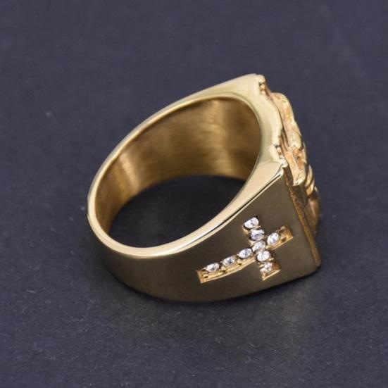 Chic Cubic Jesus Cross Carved Zirconia Inlaid Ring Unisex Wedding Jewelry Gift