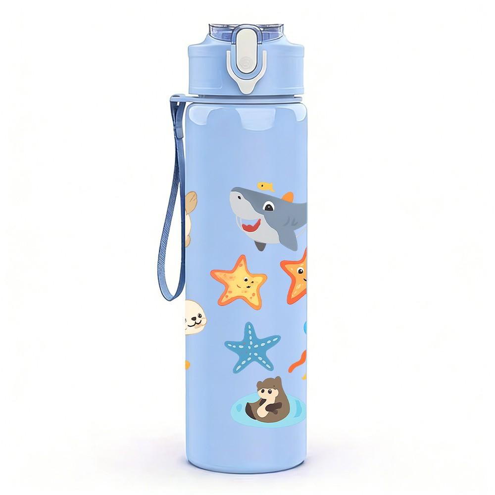 1PC Ocean Seal Starfish Pattern 750ml Color Plastic Sports Water Bottle Leakproof Flip Straw Lid Suitable for Sports Office Home Use