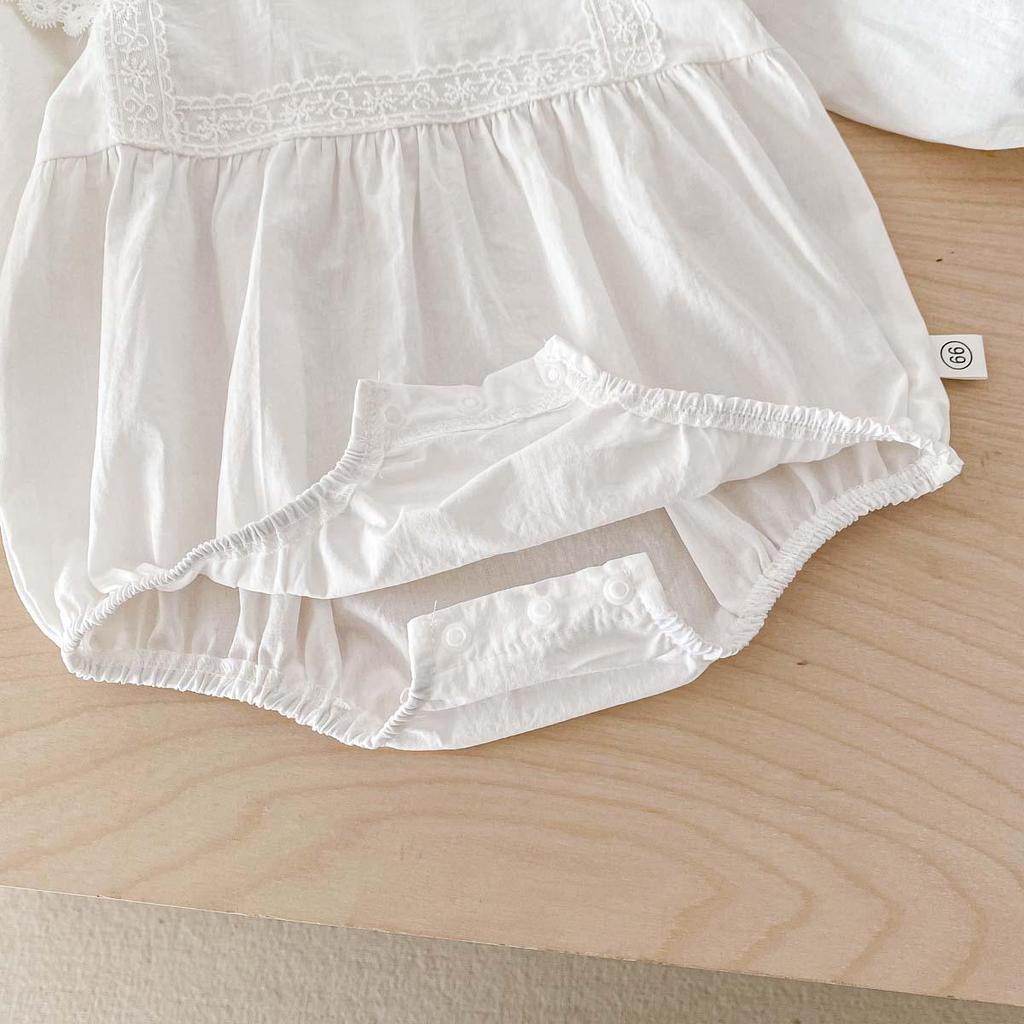 Весенний комбинезон для девочек из хлопка и кружева с вышивкой 2024 года - сетчатое платье принцессы для малышей на один год