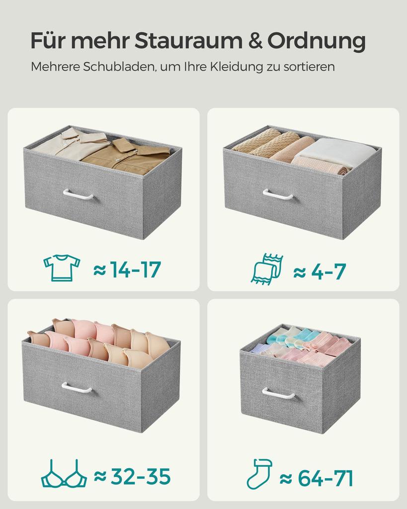 SONGMICS Chest of Drawers, Bedroom Cabinet, 7 Fabric Drawers with Handles, Metal Frame, Dove Grey and Cloud White