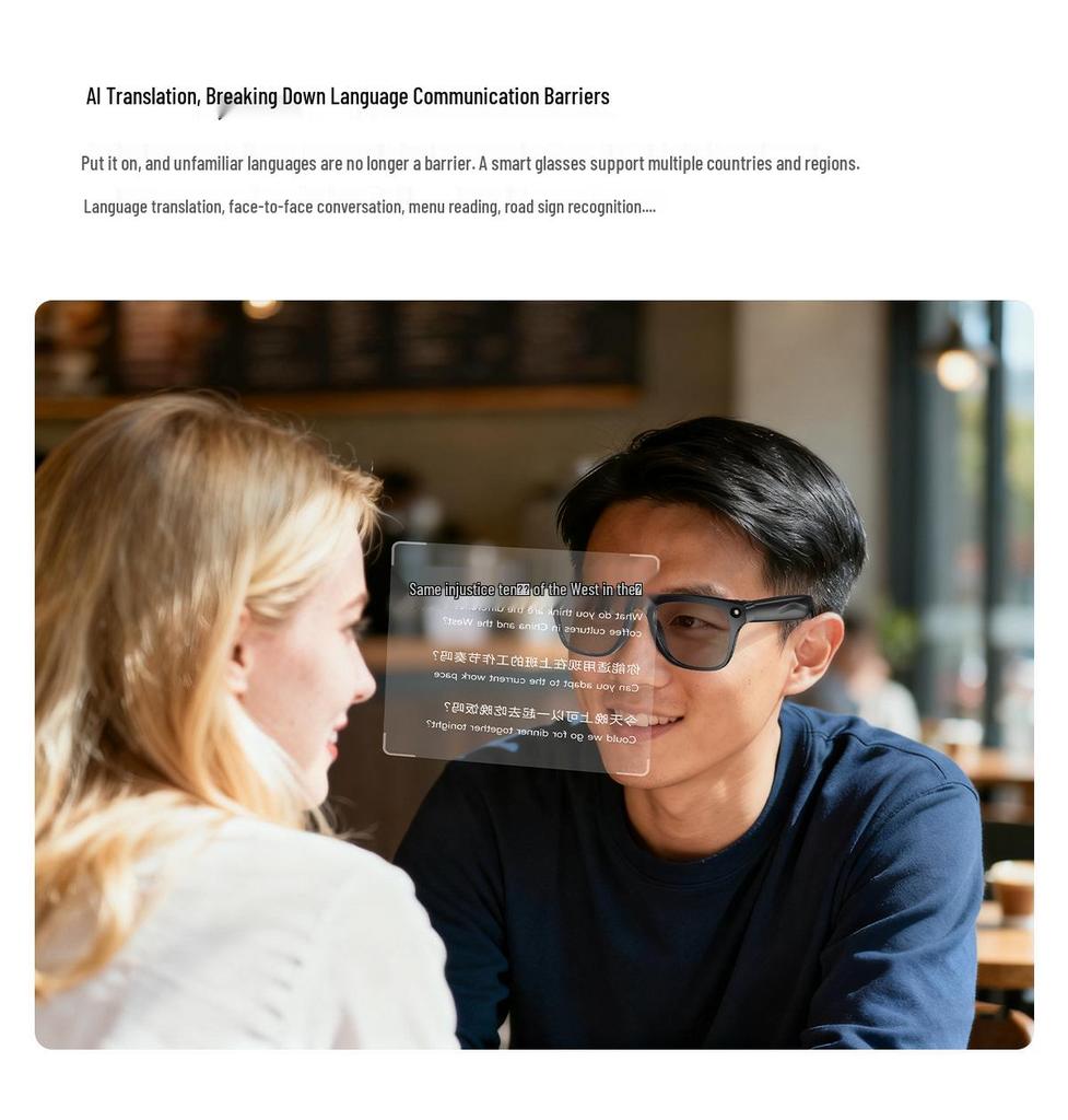 AI Smart Glasses with Photochromic Lenses - Multifunctional: Music, Call, Translation, and Photo Recording (Model M65)