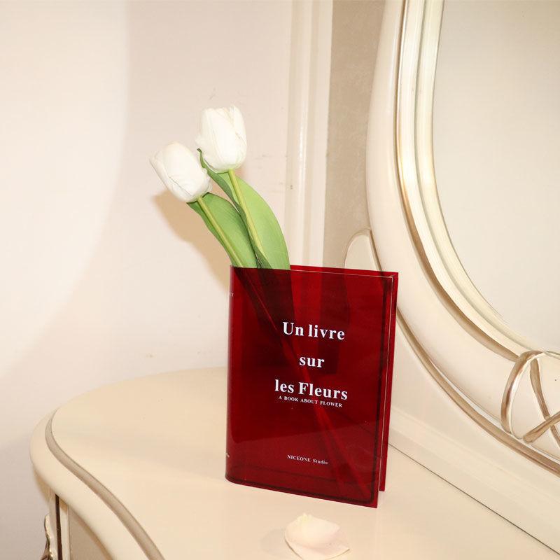 Custom Modern Transparent Acrylic Vase for Home Decoration Nordic Minimalist Style Floor Vase Stone Finish for Bookshelves/Desks
